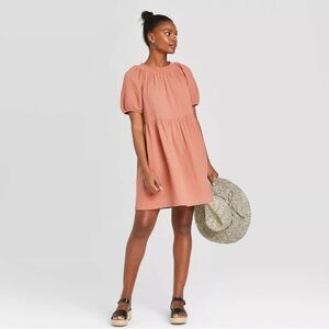 Universal Thread Gauze Gathered Neckline Shift Dress